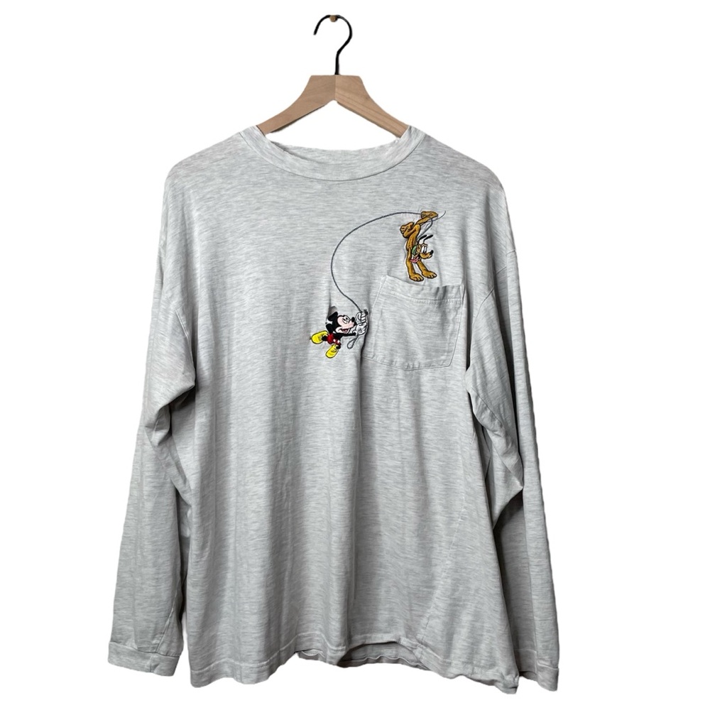 The Disney Store Embroidered Mickey and Pluto Long Sleeve Top Vintage 90s